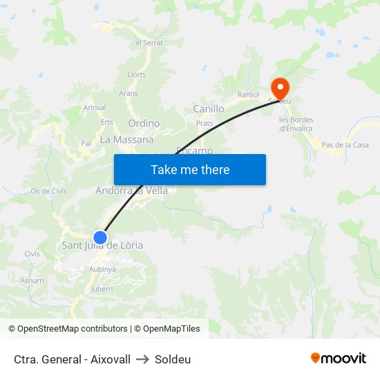 Ctra. General - Aixovall to Soldeu map