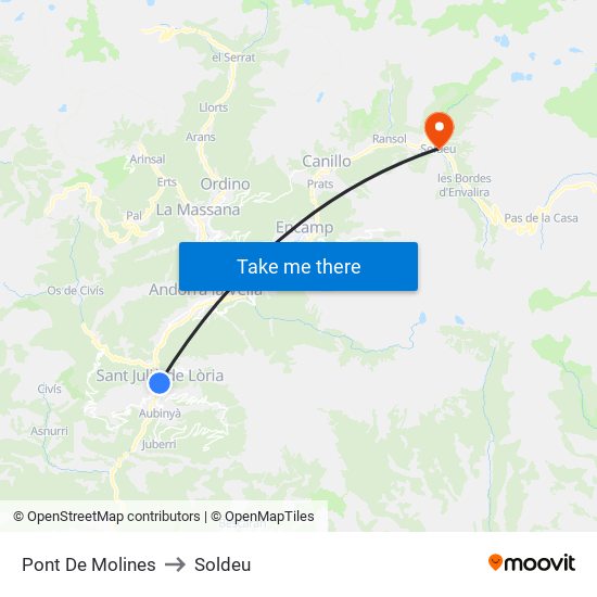 Pont De Molines to Soldeu map