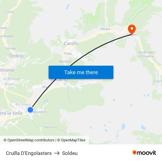 Cruïlla D'Engolasters to Soldeu map