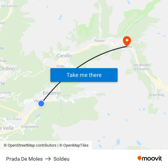 Prada De Moles to Soldeu map