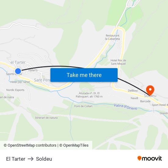 El Tarter to Soldeu map