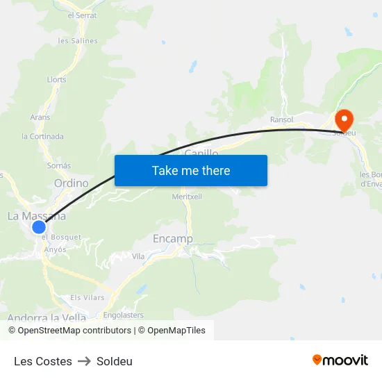 410-Les Costes to Soldeu map