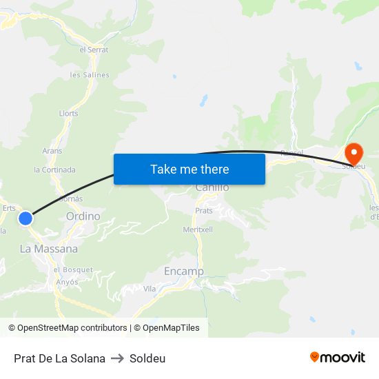 Prat De La Solana to Soldeu map