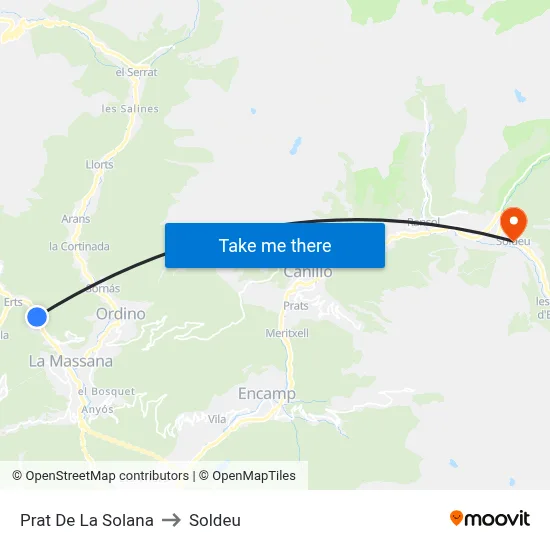 Prat De La Solana to Soldeu map
