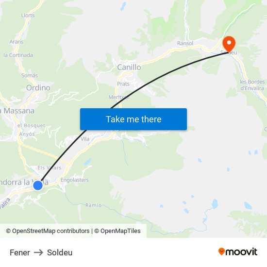 Fener to Soldeu map