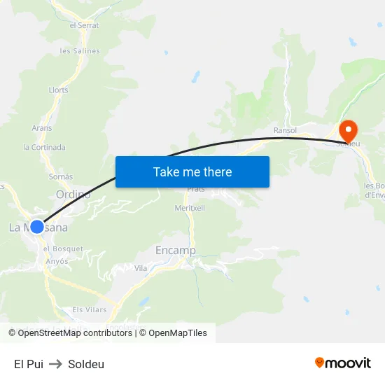 El Pui to Soldeu map