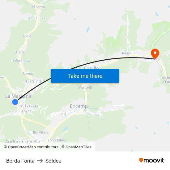 Borda Fonta to Soldeu map