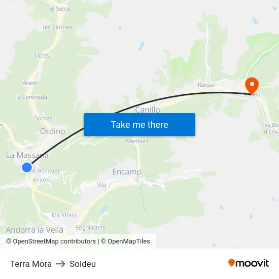 Terra Mora to Soldeu map
