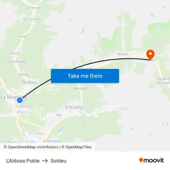 L'Aldosa Poble to Soldeu map