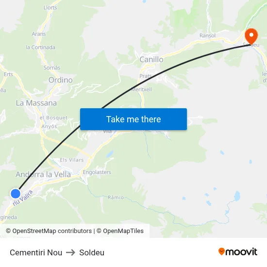 Cementiri Nou to Soldeu map