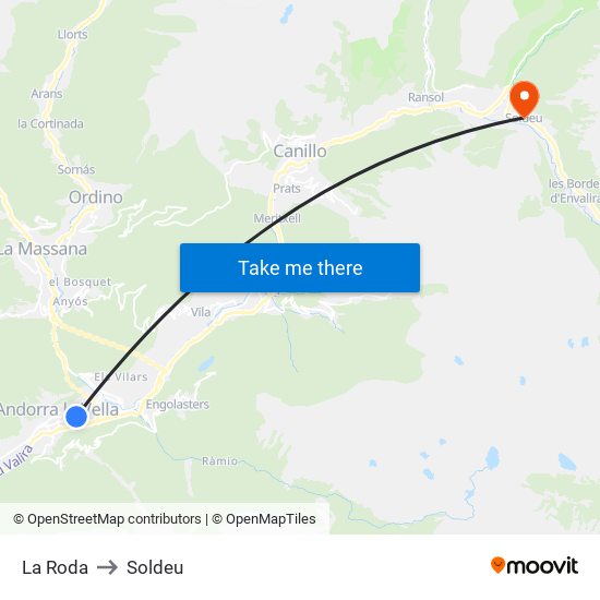 La Roda to Soldeu map