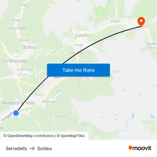 Serradells to Soldeu map