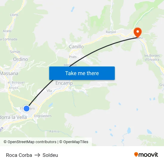 Roca Corba to Soldeu map