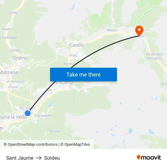 Sant Jaume to Soldeu map