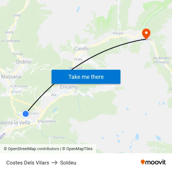 Costes Dels Vilars to Soldeu map