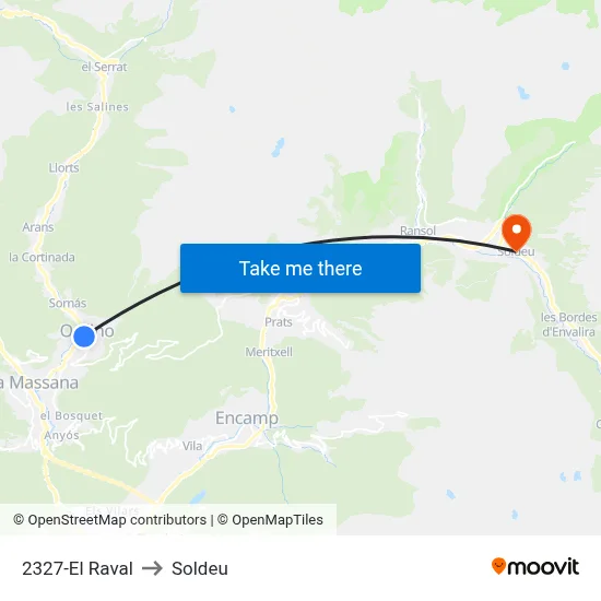 2327-El Raval to Soldeu map