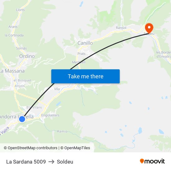 La Sardana 5009 to Soldeu map