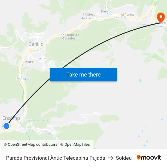 Parada Provisional Àntic Telecabina Pujada to Soldeu map