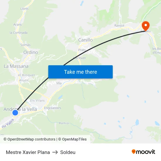 Mestre Xavier Plana to Soldeu map