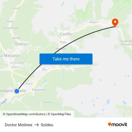 Doctor Molines to Soldeu map