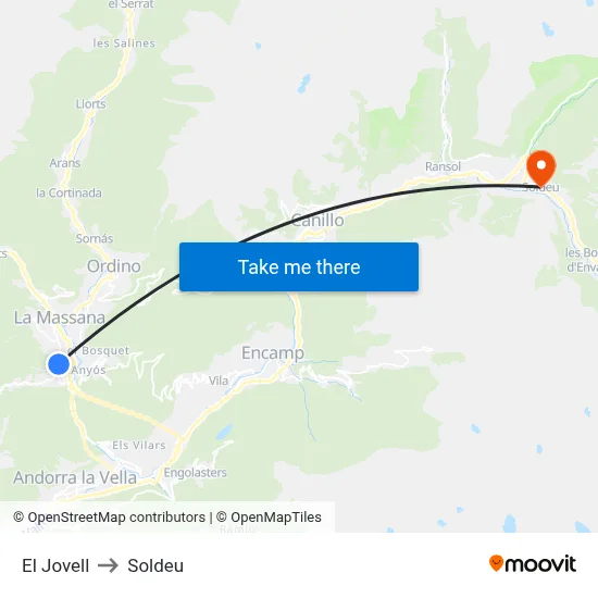 El Jovell to Soldeu map