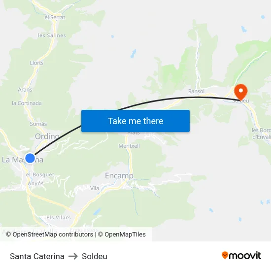 Santa Caterina to Soldeu map