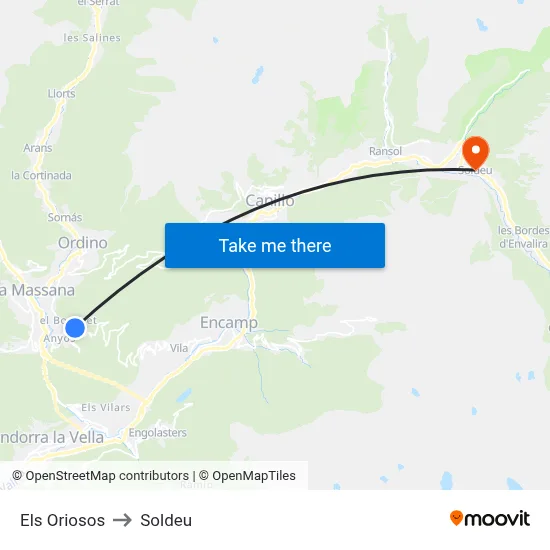 Els Oriosos to Soldeu map