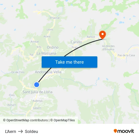 L'Aern to Soldeu map
