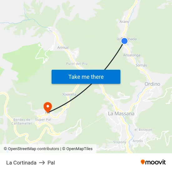 La Cortinada to Pal map