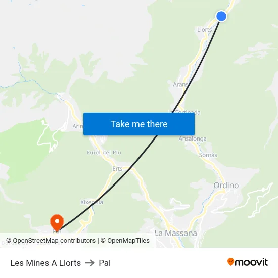 Les Mines A Llorts to Pal map