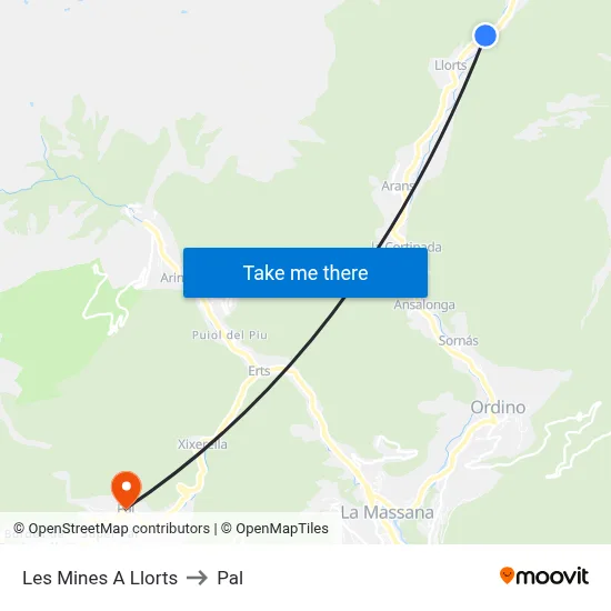 Les Mines A Llorts to Pal map