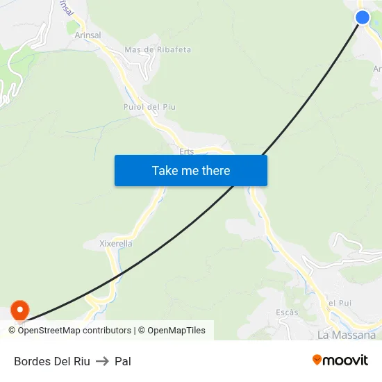 Bordes Del Riu to Pal map