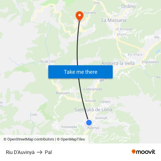 Riu D’Auvinyà to Pal map
