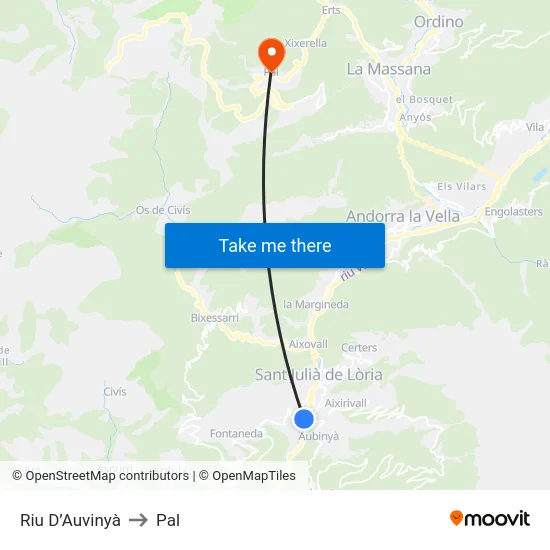 Riu D’Auvinyà to Pal map