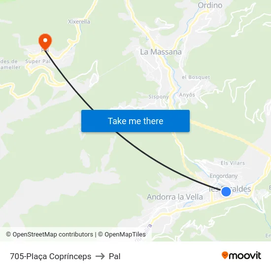 705-Plaça Coprínceps to Pal map