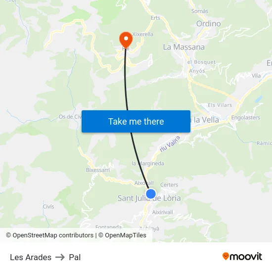 Les Arades to Pal map