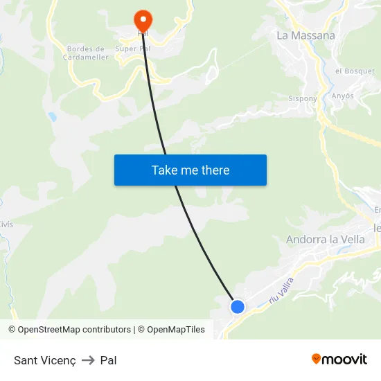 Sant Vicenç to Pal map