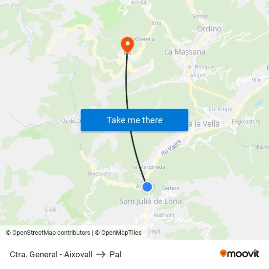 Ctra. General - Aixovall to Pal map