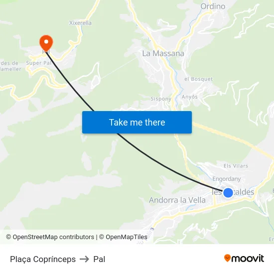 Plaça Coprínceps to Pal map