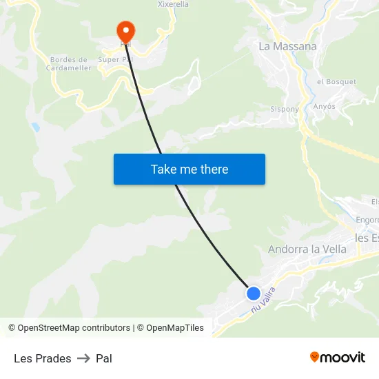 Les Prades to Pal map