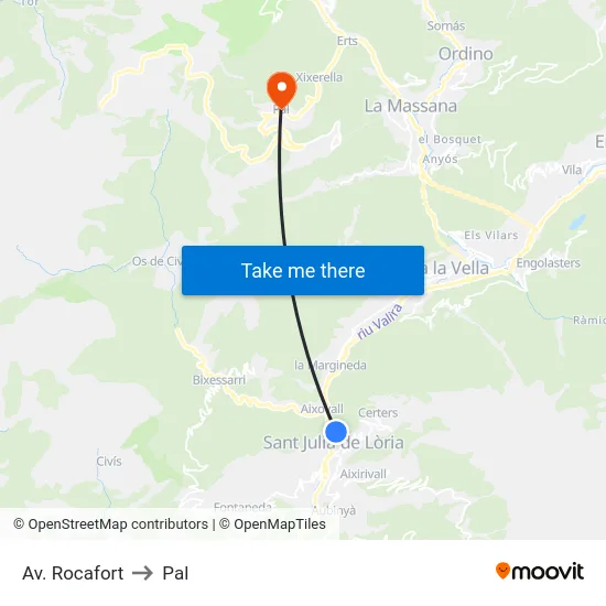 Av. Rocafort to Pal map