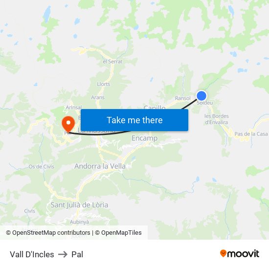 Vall D'Incles to Pal map