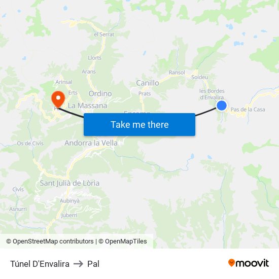 Túnel D'Envalira to Pal map