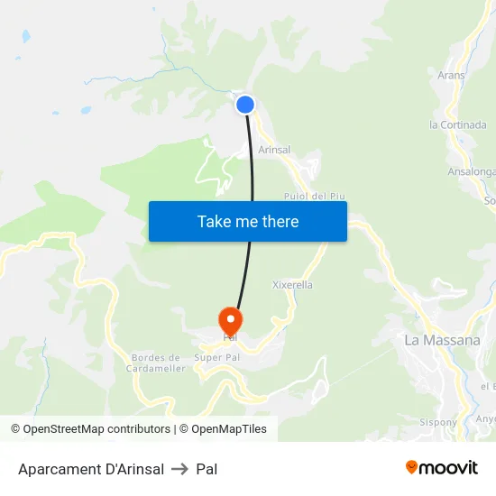 Aparcament D'Arinsal to Pal map