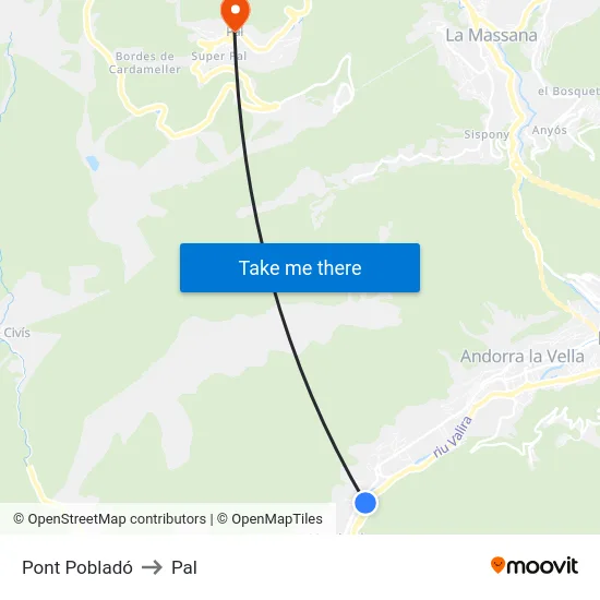 Pont Pobladó to Pal map