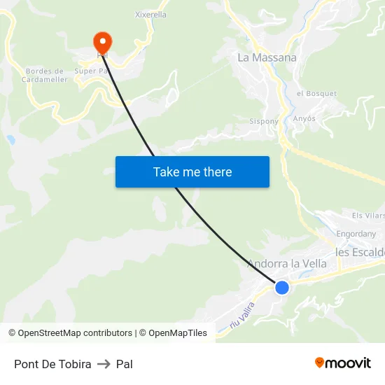 Pont De Tobira to Pal map