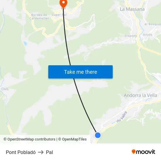 Pont Pobladó to Pal map