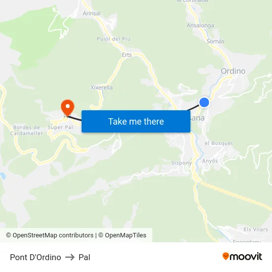 Pont D'Ordino to Pal map