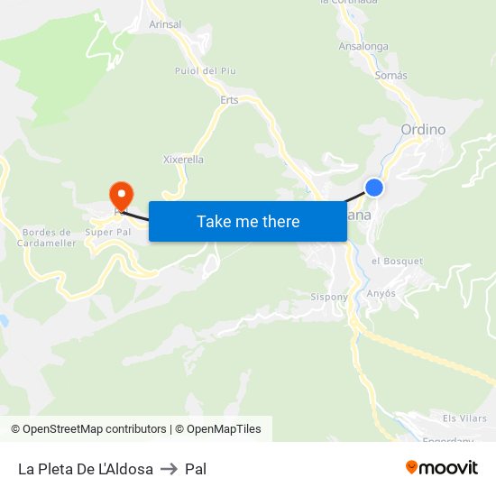 La Pleta De L'Aldosa to Pal map
