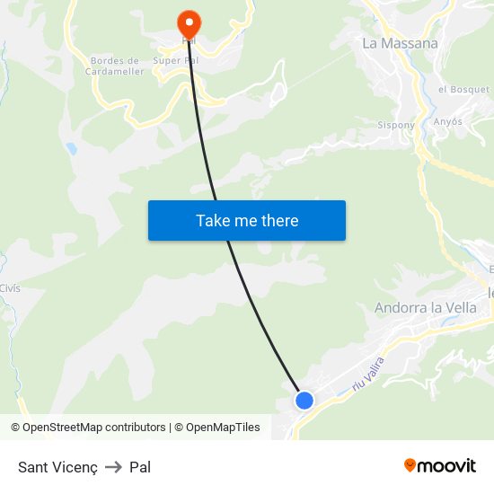 Sant Vicenç to Pal map